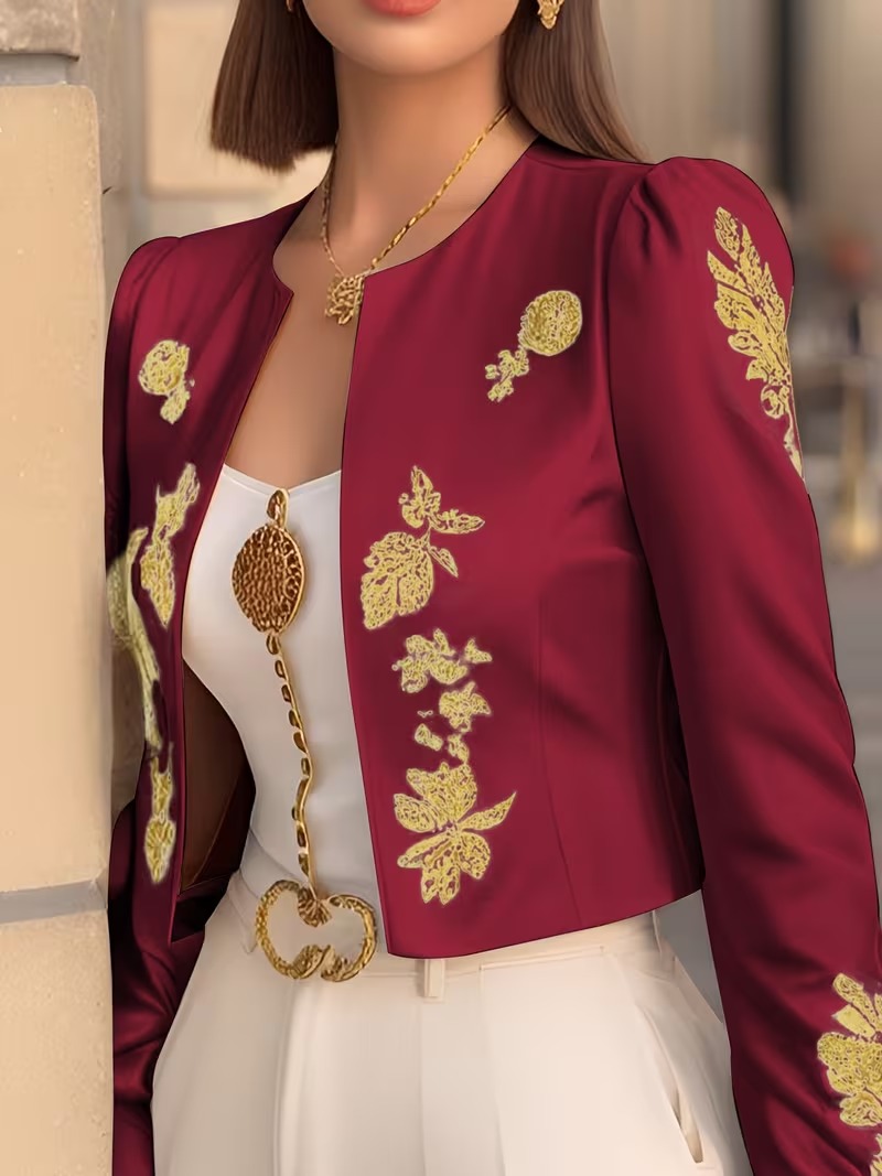 Women’s Burgundy Embroidered Cropped Jacket